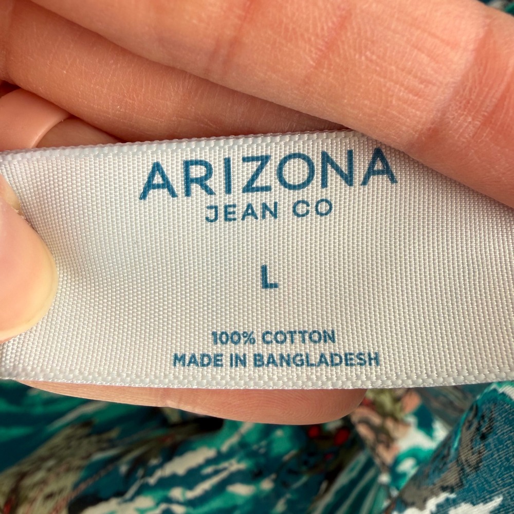 ARIZONA JEAN Blue Summer Tropical Hawaiian Mens Button‎ Up, L - Picture 4 of 5